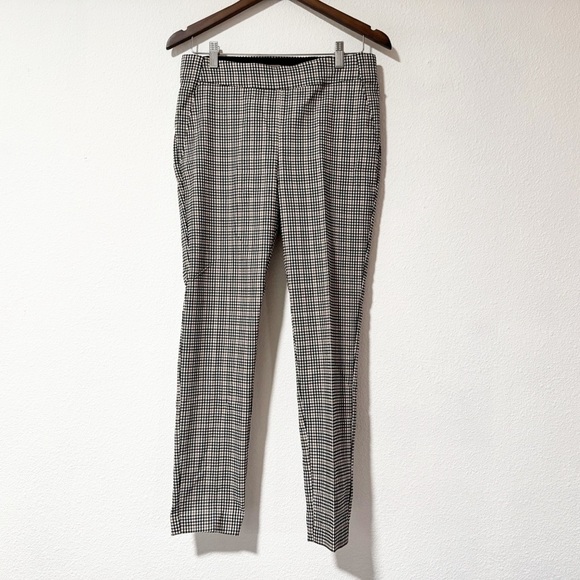 Plaid Pull On Creased Pants Medium Short Crop Checker Bengaline Tan/Brown Black - Picture 8 of 8